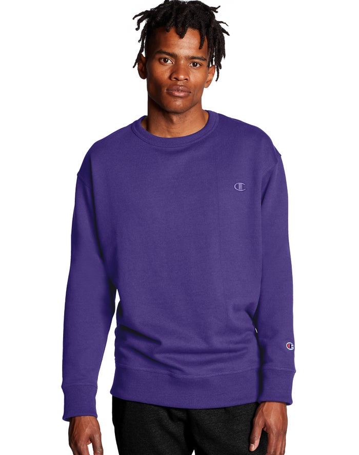 Champion Mens Sweatshirt NZ - Powerblend Fleece Crew C Logo Purple ( 6894-LFIDS )